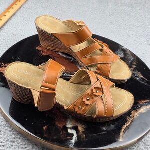 Patrizia Spring Step Wedge Slide Sandals Womens 10 Brown Floral Boho Comfort